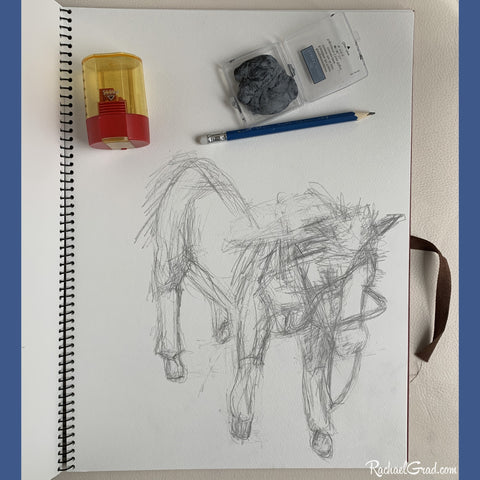 pencil sketch with art materials by Artist Rachael Grad