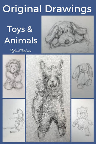 original drawings of toys and stuffed animals by Toronto Artist Rachael Grad