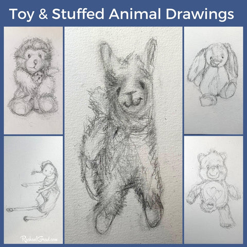 toy and stuffed animal drawings by Toronto Artist Rachael Grad