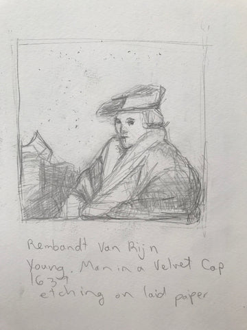 Drawing by Artist Rachael Grad of old master Rembrandt van Rijn Young Man in a Velvet Cap