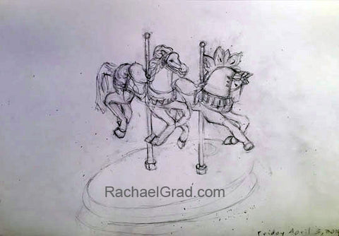 Two Toy Horses March 29, Pencil on Paper Drawing, 9" x 12", 2015 Rachael Grad Fine Art