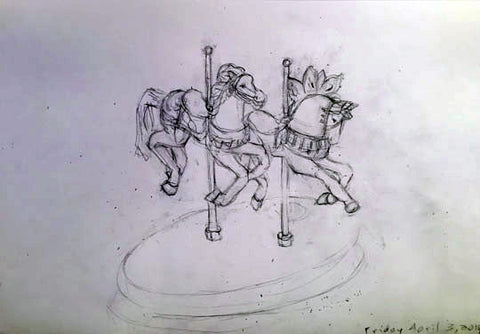 Two Toy Horses April 3, Pencil on Paper Drawing, 9" x 12", 2015 Rachael Grad Fine Art