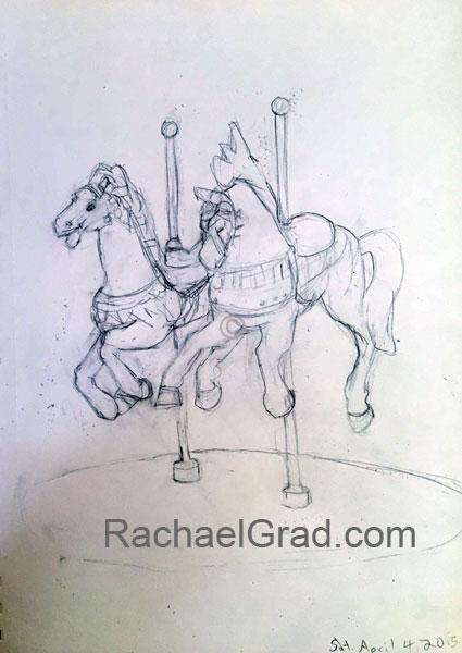 Two Toy Horses April 4, Pencil on Paper Drawing, 9″ x 12″, 2015