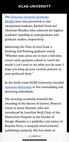 Rachael Grad quoted in OCAD University convocation speech