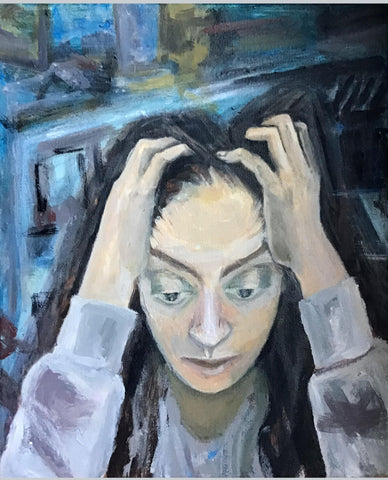 Parent in a Pandemic Portrait Painting by Toronto Artist Rachael Grad