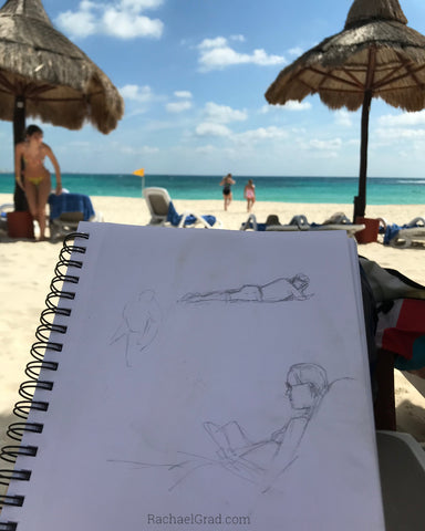 Quick Drawings on the Beach Woman reading a book Rachael Grad Artist art