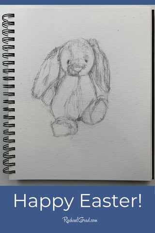 Happy Easter! Bunny Rabbit original pencil drawing by Artist Rachael Grad