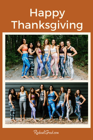 Happy Thanksgiving Women in Art Leggings by Toronto Artist Rachael Grad 