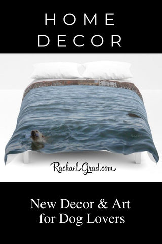 home decor for dog lovers new duvet cover of dogs swimming by artist Rachael Grad