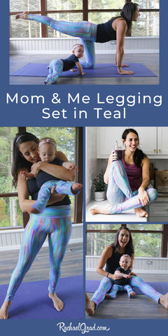 Mom and Me Legging Set in Teal by Artist Rachael Grad