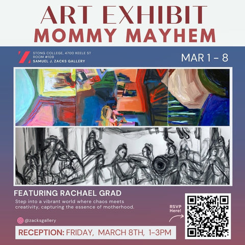 Art Exhibit of Mommy Mayhem paintings and art by Rachael Grad