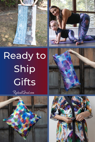 Ready to Ship Gifts from Artist Rachael Grad robe pillows yoga mat scarf 