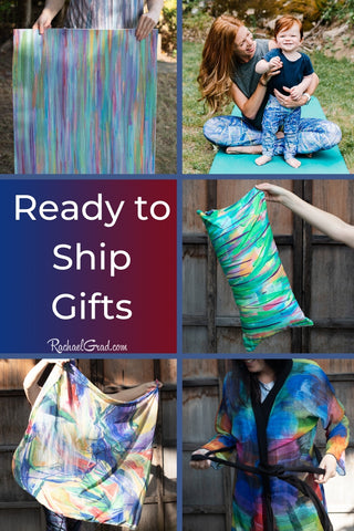 Ready to Ship Gifts from Artist Rachael Grad robe pillows yoga mat