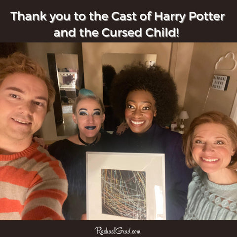 cast of Harry Potter and the Cursed Child with abstract painting by Rachael Grad