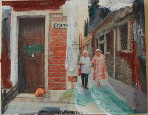 Spying Cat in Calle #1, Dorsoduro, Venice, Italy, Mixed Media on Panel, 2010 Rachael Grad Fine Art