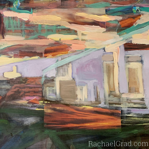 Collage Painting In Progress Colorful Tel Aviv By Artist Rachael Grad