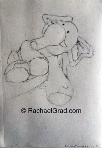 Toy Elephant Drawing March 20, 9″ x 12″, 2015 Rachael Grad artwork