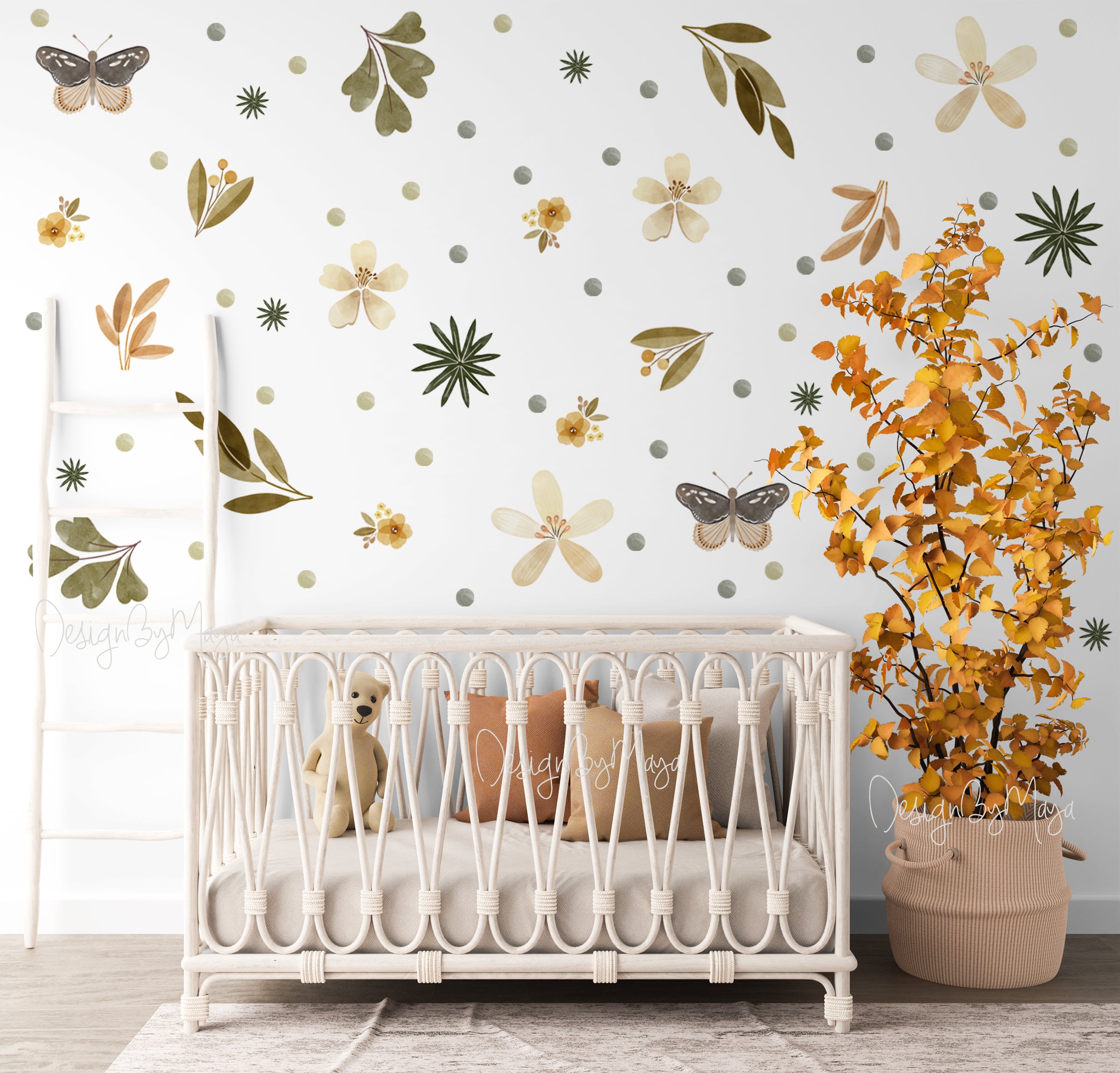 Boho Foliage & Butterfly wall decals - Fabric Nursery Wall Art Decals
