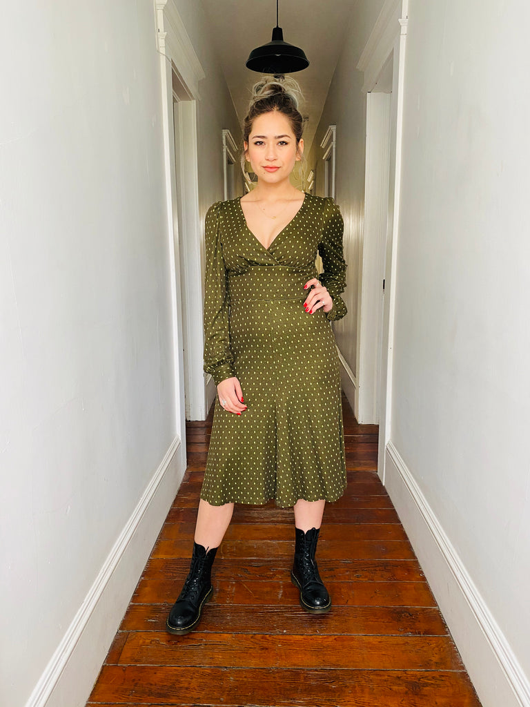 olive polka dot dress