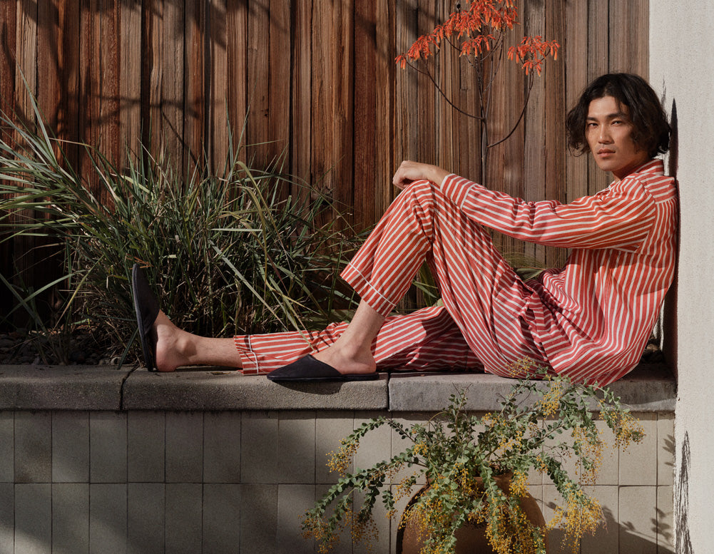 Shop Fashion Men's Pajamas Cotton Male Long Sleeve Striped Pyjama Set  Online