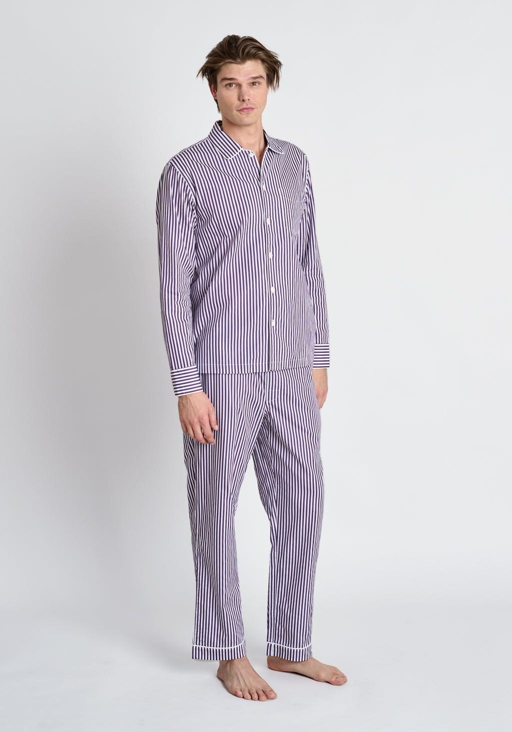 SLEEPY JONES | Henry Pajama Set in Purple Sateen Stripe – Sleepy Jones