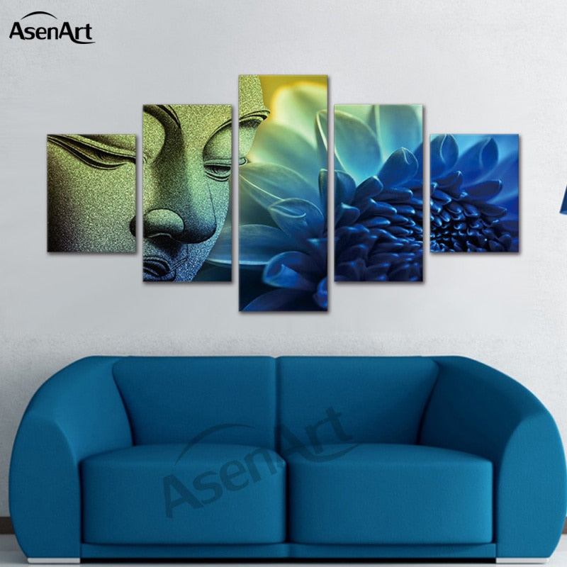 5 Panel Canvas Flower Buddha Painting Print Wall Picture Framed Wat The Pampered Life Shop