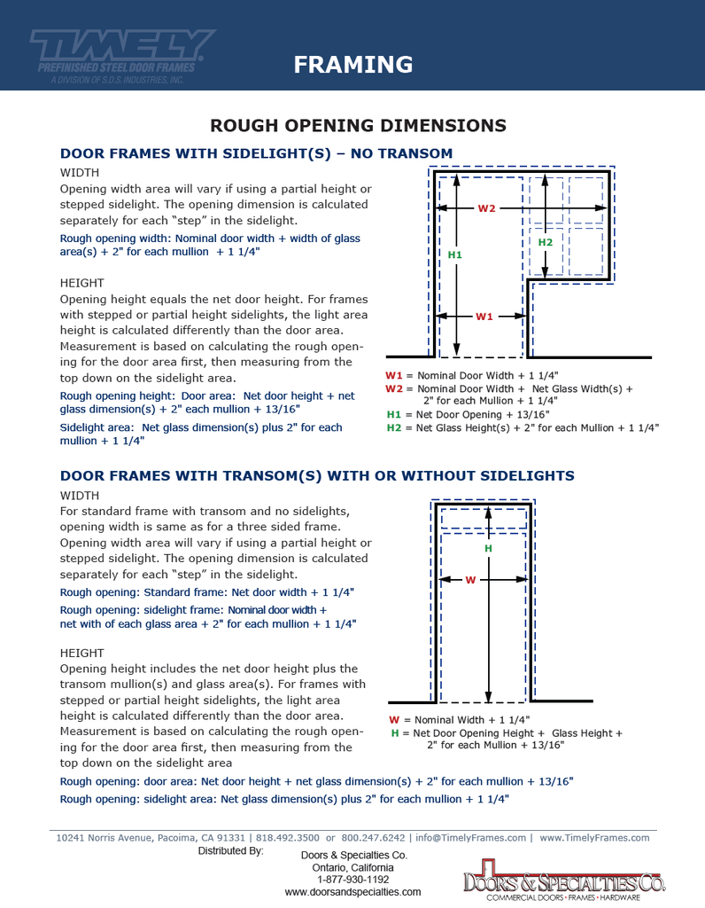 Rough Openings : Timely Industries