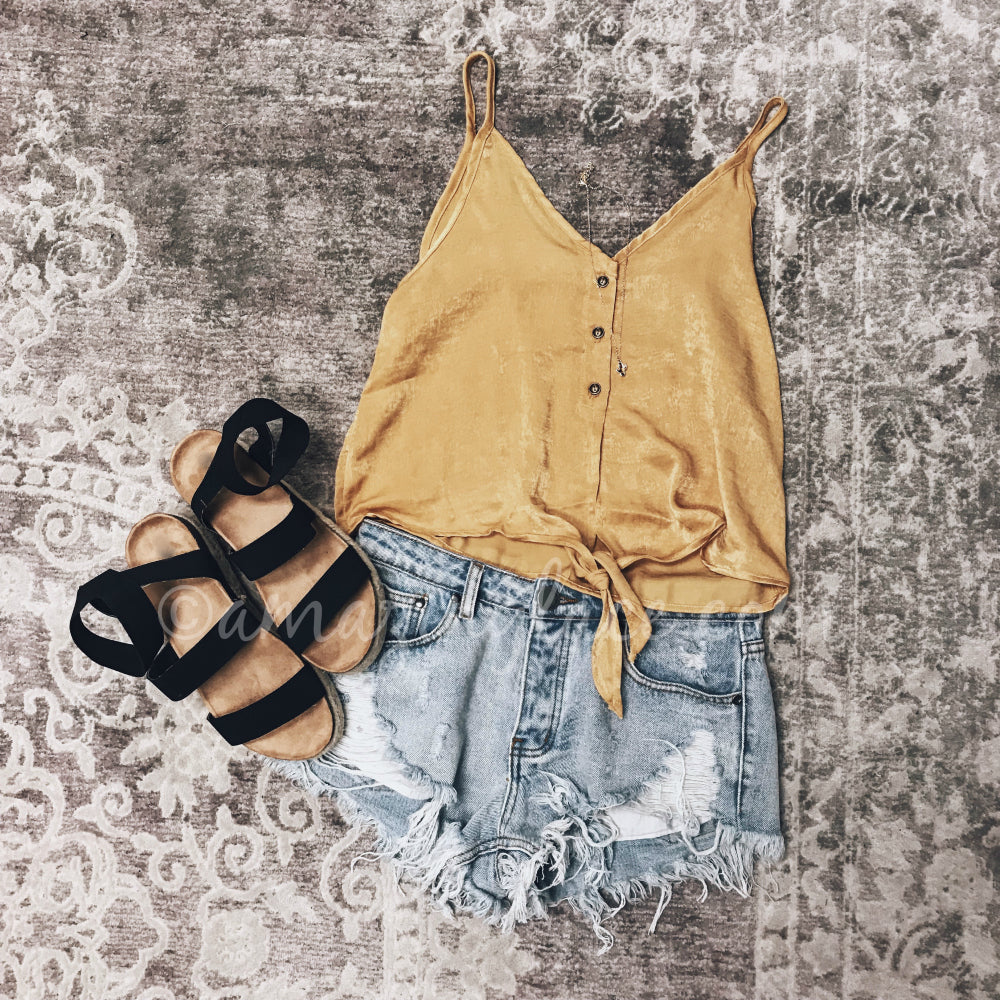 mustard denim shorts