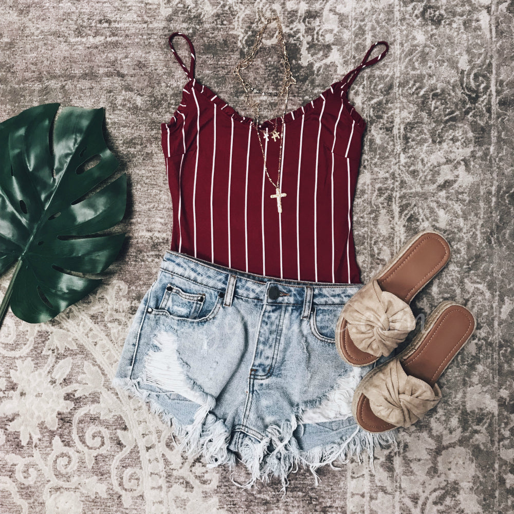 burgundy jean shorts