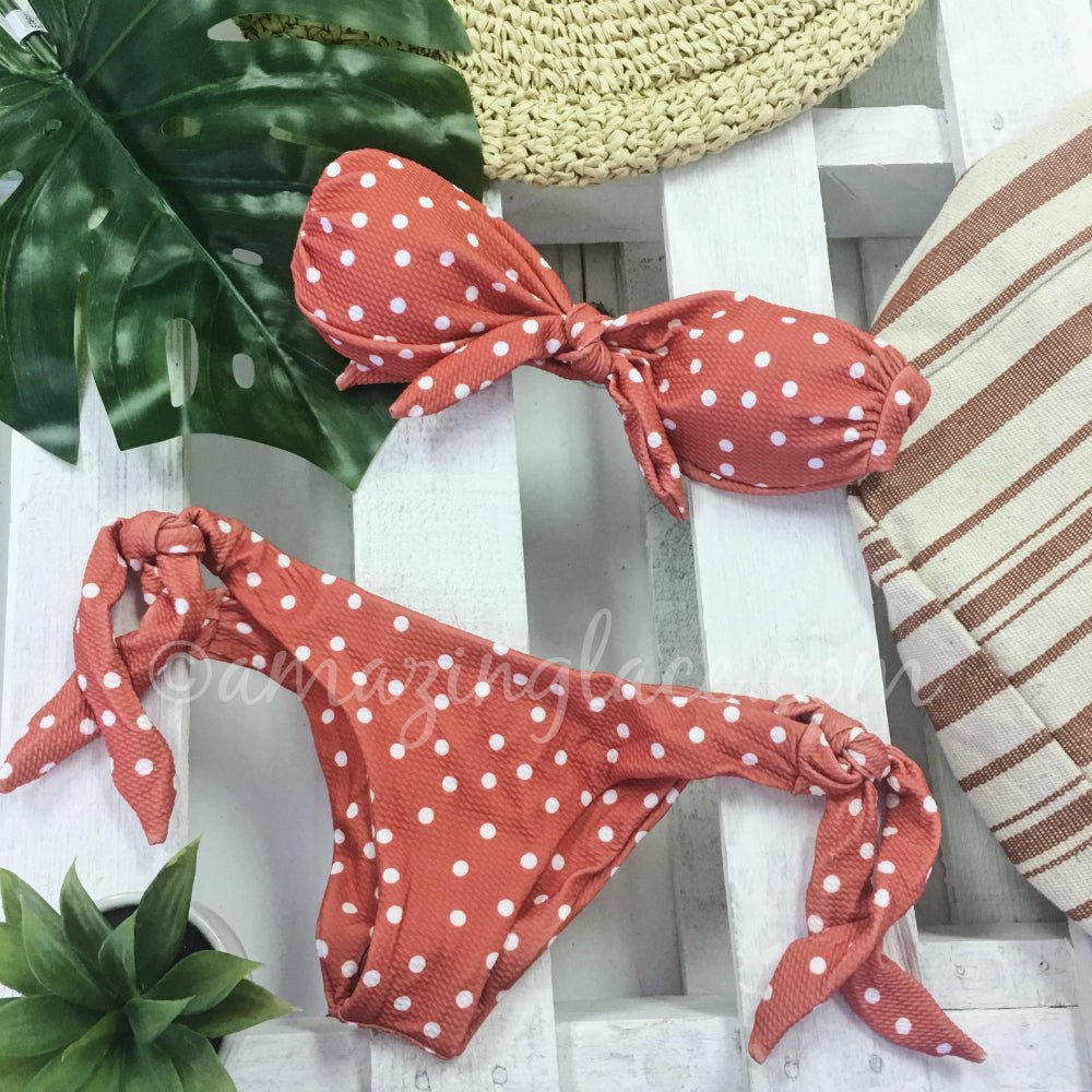 red polka dot bikini outfit