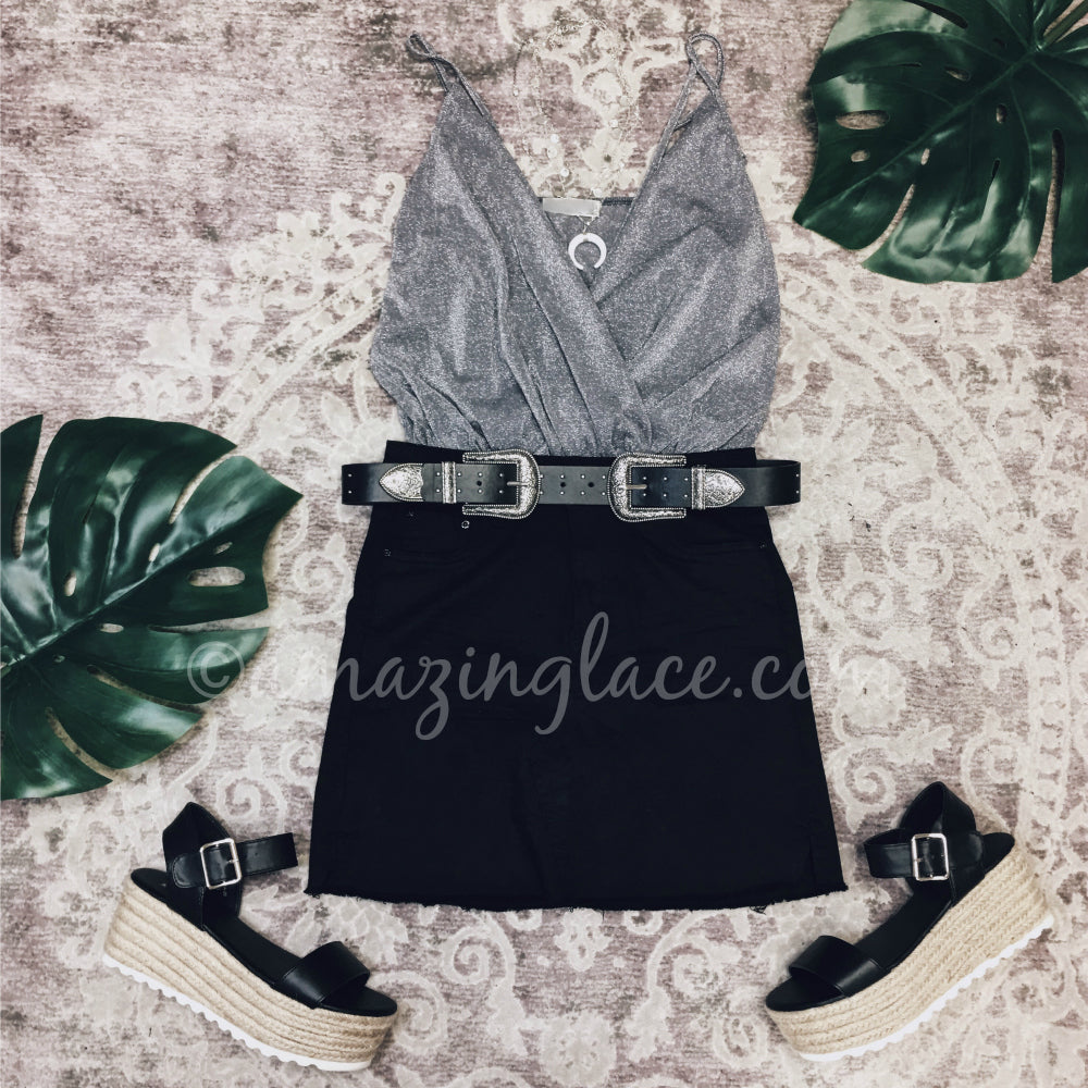 silver glitter outfit