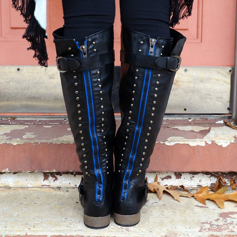 Savannah Nights Black Studded Blue Zipper Boots