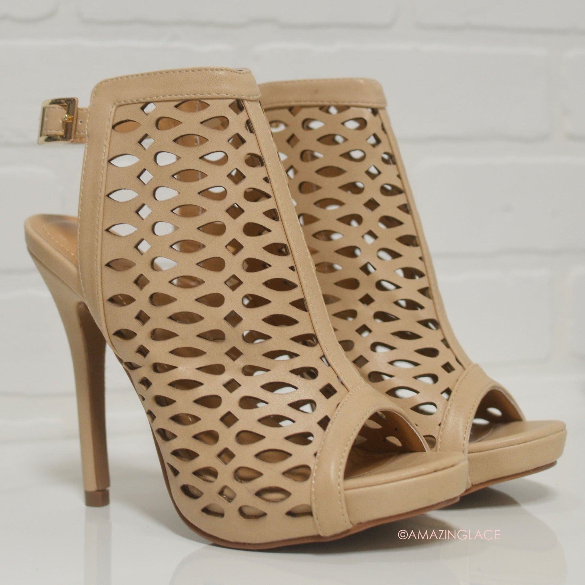 Stepping Up Nude Caged Cut Out Neutral Heels