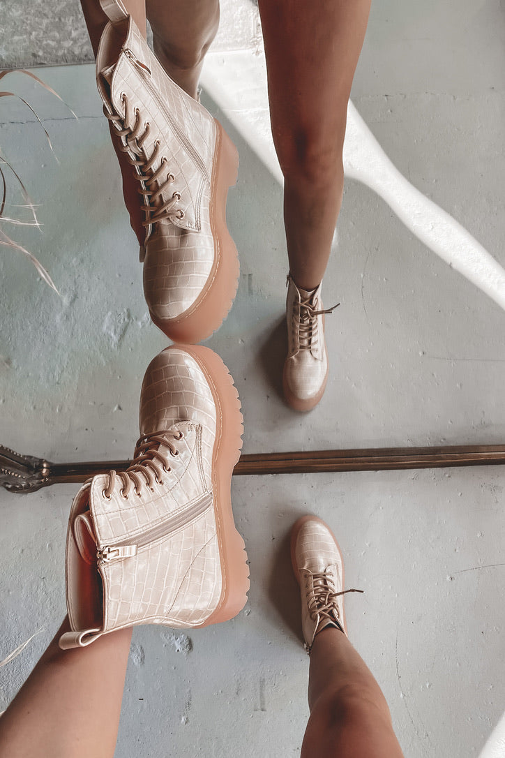 lace up nude booties