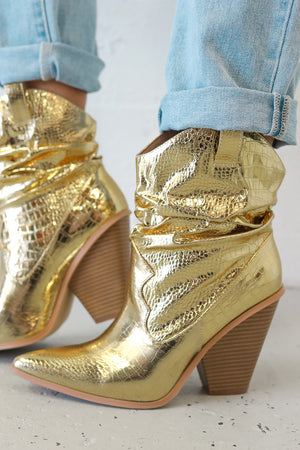 gold metallic booties