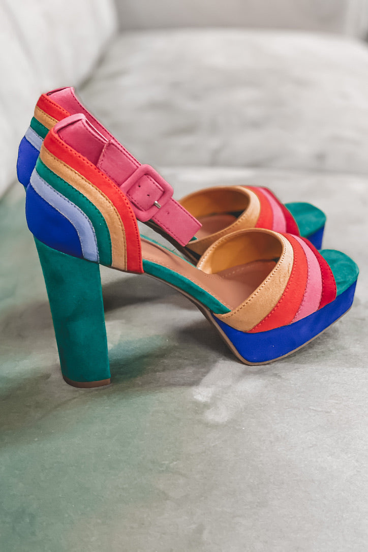 rainbow block heels