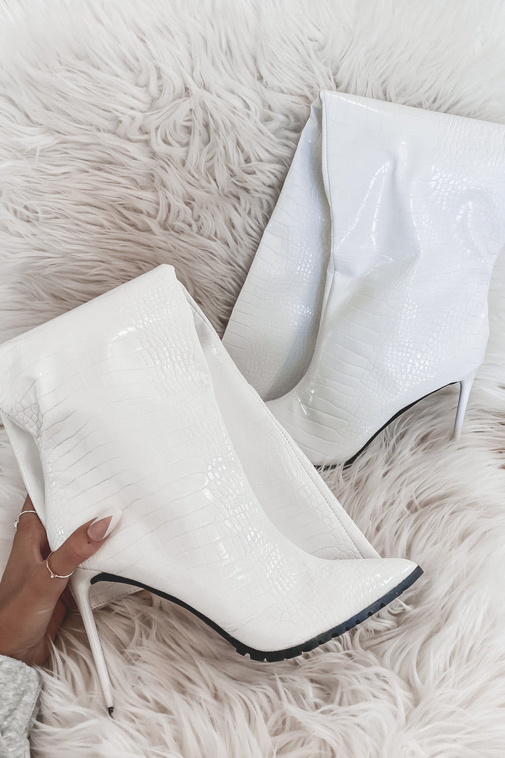White Leather Croc Boots– Amazing Lace