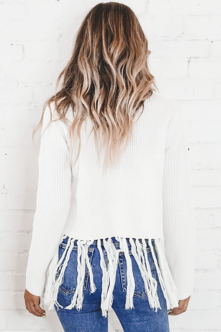 white fringe sweater