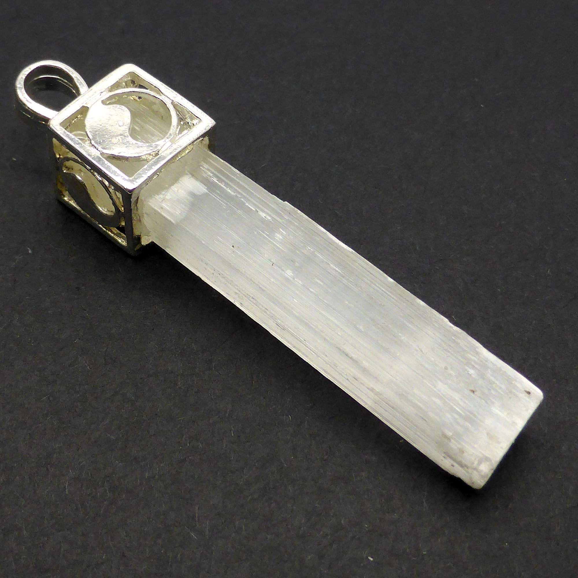 Selenite Pendant, natural uncut crystal | Silver Plated Yin Yang ...
