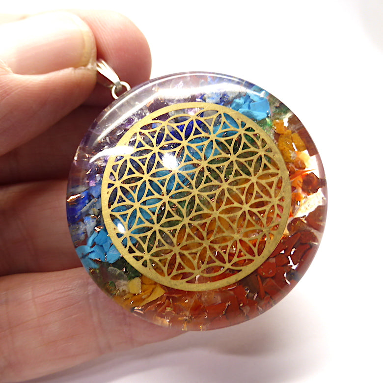 Orgonite Pendant, Chakra gemstones & Flower of Life – Crystal Heart