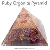 Orgonite Pyramid with genuine Ruby Chips | Clear Crystal Point conduit in Copper Spiral | Accumulate Orgone Energy | Generates Heart Warming Charisma and personal Confidence | Crystal Heart Melbourne Australia since 1986