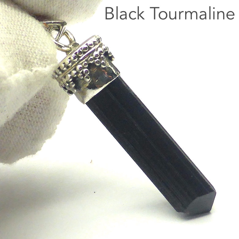 black tourmaline sterling silver pendant