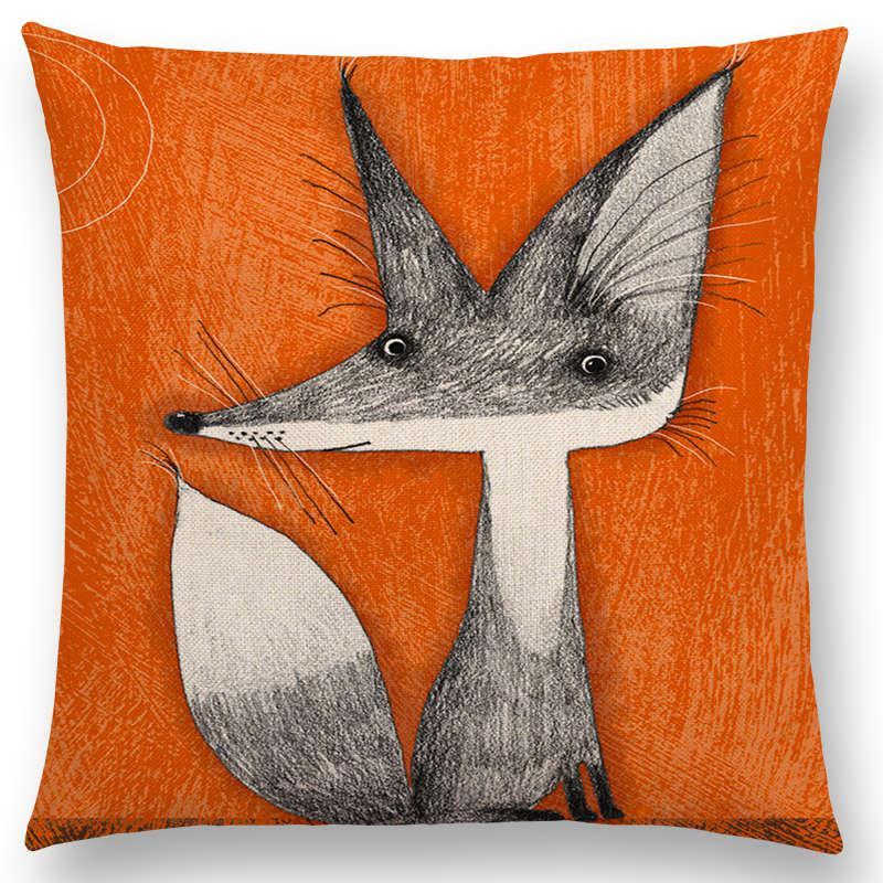 FAMILLE RENARD - Coussin motif renards en coton 45x45cm - orange