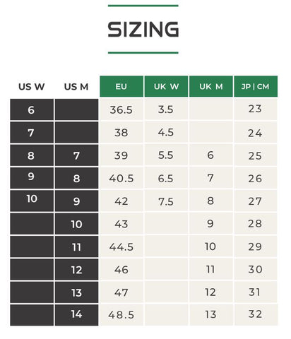 DopeKicks Size table