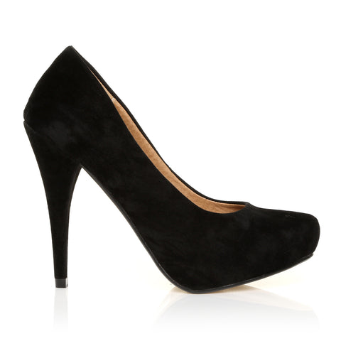 Ydeevne konstant ledningsfri Becky Black Suede Stiletto High Heel Concealed Platform Court Shoes -  ShuWish UK