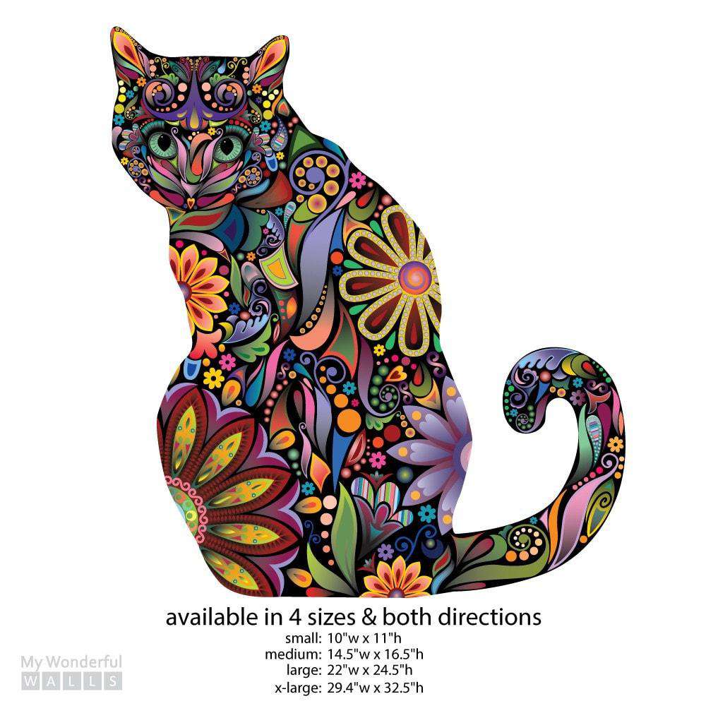 Download Sitting Cat Wall Sticker Repositionable Floral Cat Wall Decal