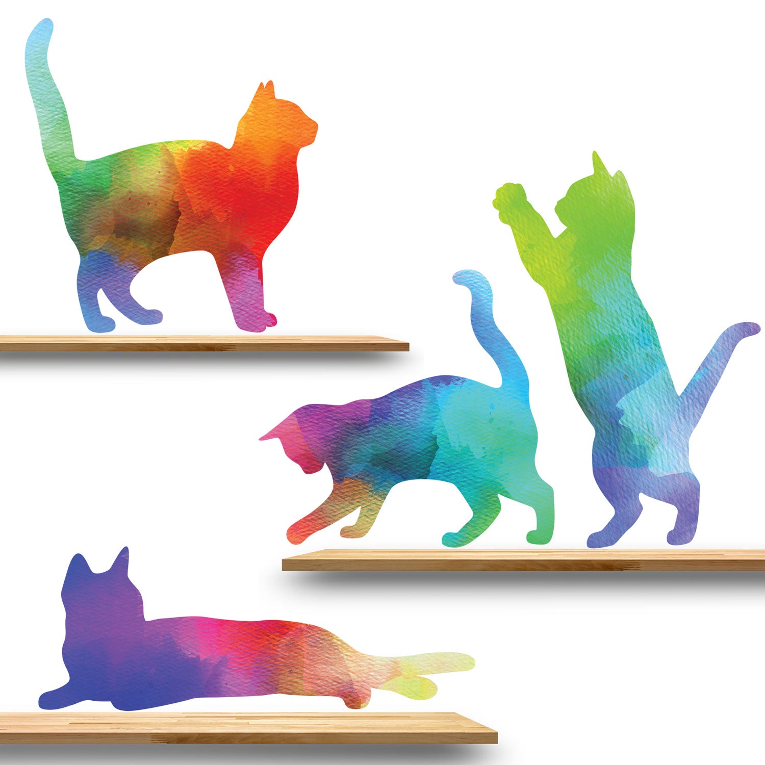 Download Cat Decals Set Of 3 Colorful Cats In Colorful Pattern