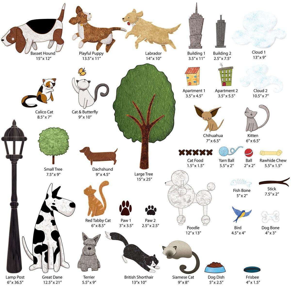 Cat and Dog Park Peel and Stick Removable Wall Decals Animal Theme (36-Piece Set) stk1111