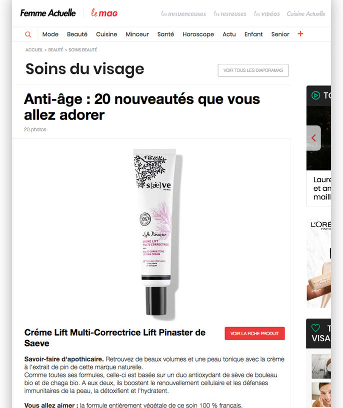 Anti age Serum article dans magazine femme actuelle