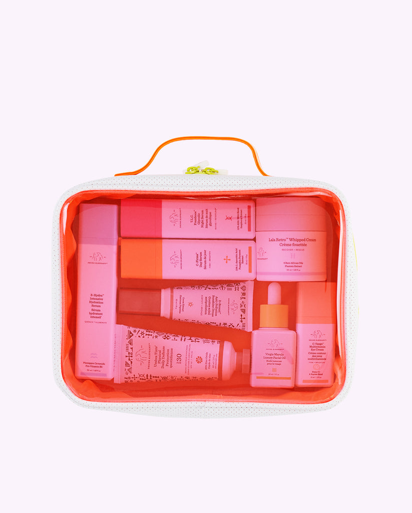 Dopp Kit Neon Orange And White Toiletries Bag Drunk Elephant 